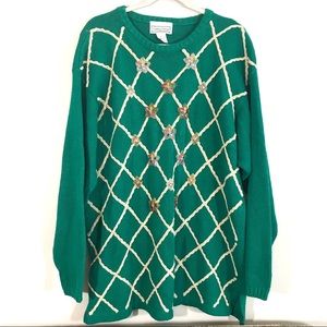 Fitting Image “ugly Christmas sweater” beaded knit